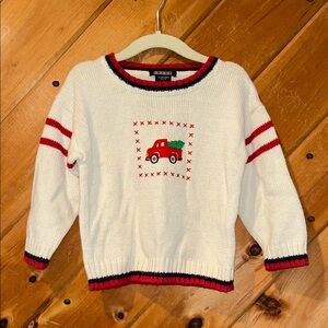 Vintage toddler boys red truck holiday Christmas knit sweater 2T